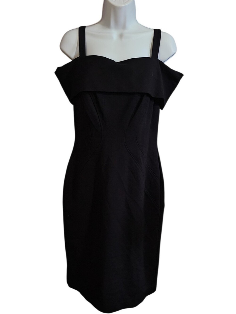 Vince Camuto Black Off-Shoulder Midi Sheath Dress